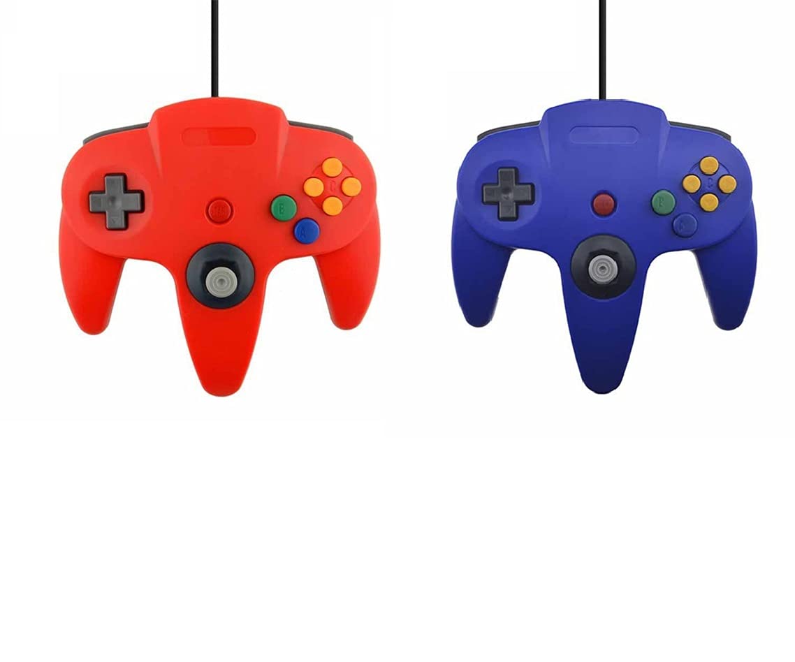 2 kontrolery do Nintendo 64 N64 kolor do wyboru, przewodowy Gamepad Joypad (czerwony/niebieski)