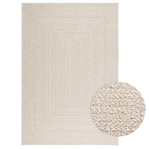 Tonture ZIZUR Alfombra Crema 140 x 200 cm, aspecto de yute, PP resistente a los rayos UV, alfombra de piso para sala de estar, comedor, dormitorio, decoración interior y exterior