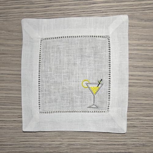 Servilletas de cóctel bordadas de lino y algodón blanco 6"x6" miniatura 4