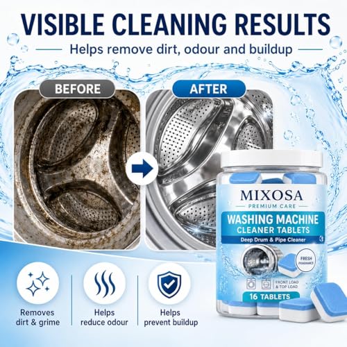 Image of Washing Machine Cleaner Blue Tablets (16 Tablets) | Drum & Pipe Deep Cleaner | Lavender Scent | Removes Odour, Limescale & Residue | For Front Load & Top Load Fully Automatic Washing Machines (Fresh)