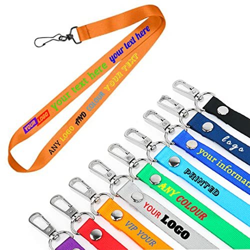 TEMEITE Cordones personalizados con foto, nombre, logotipo, texto, elegante llavero para tarjetas de identificación, color naranja