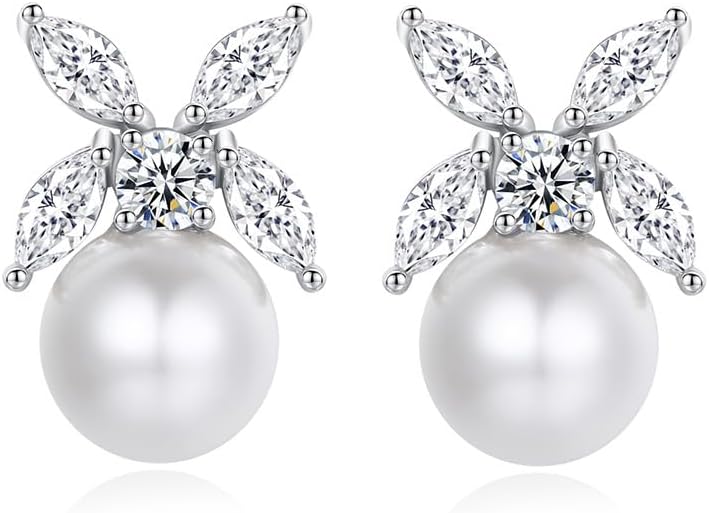 Minimalist Pearl Drop Bridal Studs with Moissanite in 14K Gold for Women, Elegant Wedding Jewelry, Perfect for Cocktail Party and Engagement