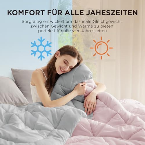 BEDSURE Bettdecke Ohne Bezug 135x200 - Bettdecke 135x200 für Allergiker, Warm & Gemütlich Ganzjahresdecke 300GSM Füllung, Waschbare Duvet für 4 Jahreszeiten, Pinkesque/Grau 5