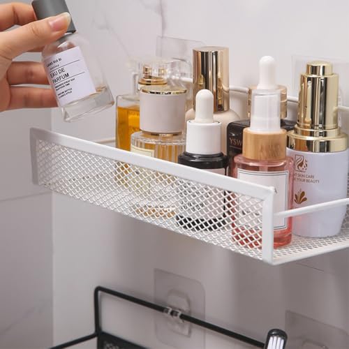 croselyu Spice rack kitchen bathroom shelves wall storage organizer toilet wall mounted shower room iron rack, 2 pcs (White) - Image 5