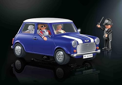Playmobil 70921 Mini Cooper - Classic Cars - avec Deux Personnages en Tenue stylée So British des années 70, Un Policier Anglais en Uniforme, d'un Dalmatien et de la Voiture Iconique - Dès 5 Ans