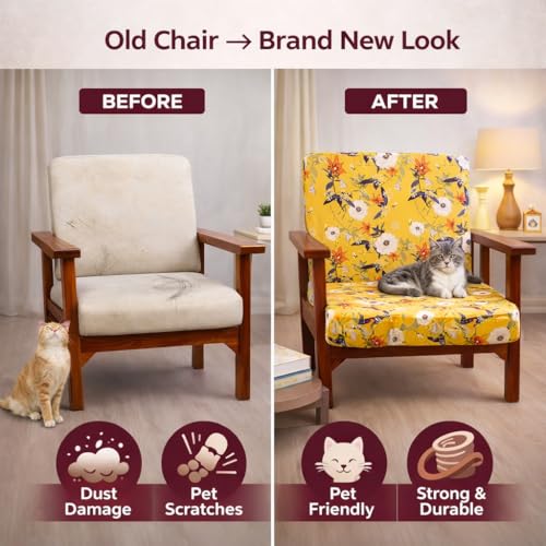 Image of STITCHNEST 'Contour Fit Series' Stretchable Printed Wooden Sofa Cover (Pack of 2) - Elastic Wooden Chair Cover | Wooden Sofa Seat Cover | Size - 20-21 x 20-21 x 3-5 in