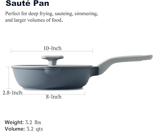 Miniatura 2 de Sartén antiadherente de cerámica con tapa (3.2 cuartos de galón, 10 pulgadas), sartén profunda sin toxinas, versátil sartén antiadherente, sartén,