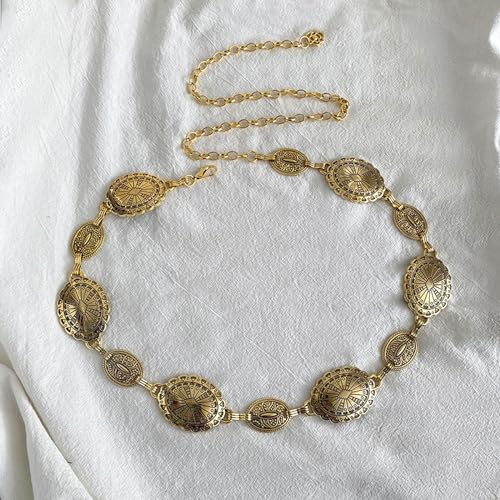 Women Boho Chain Belts, Western Cowgirl Waist Links Belt Adjustable Metal Concho Metal Chain Dress Belt Hollow Out Daisy Decorated Skinny Waist Belt For Dresses3