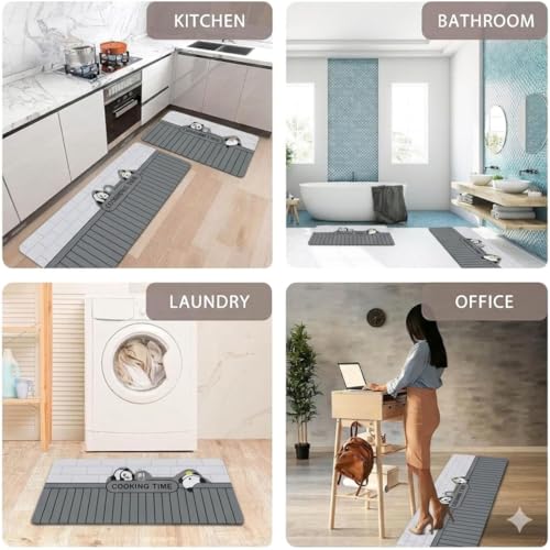 Image of Kitchen Anti Slip Mat for Floor, Waterproof Washable Kitchen Mats, Non Slip Kitchen Floor Mats for Home, Soft Mats for Kitchen, Kitchen Mats for Floor Anti Slip (Rabbit Cooking TIME MAT)