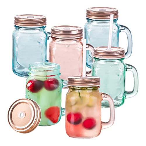 Sunnow Vastto 6 Pack 15 Ounce Chromatic Engraved Glass Jar Mug With Handle And Straw #TOP22