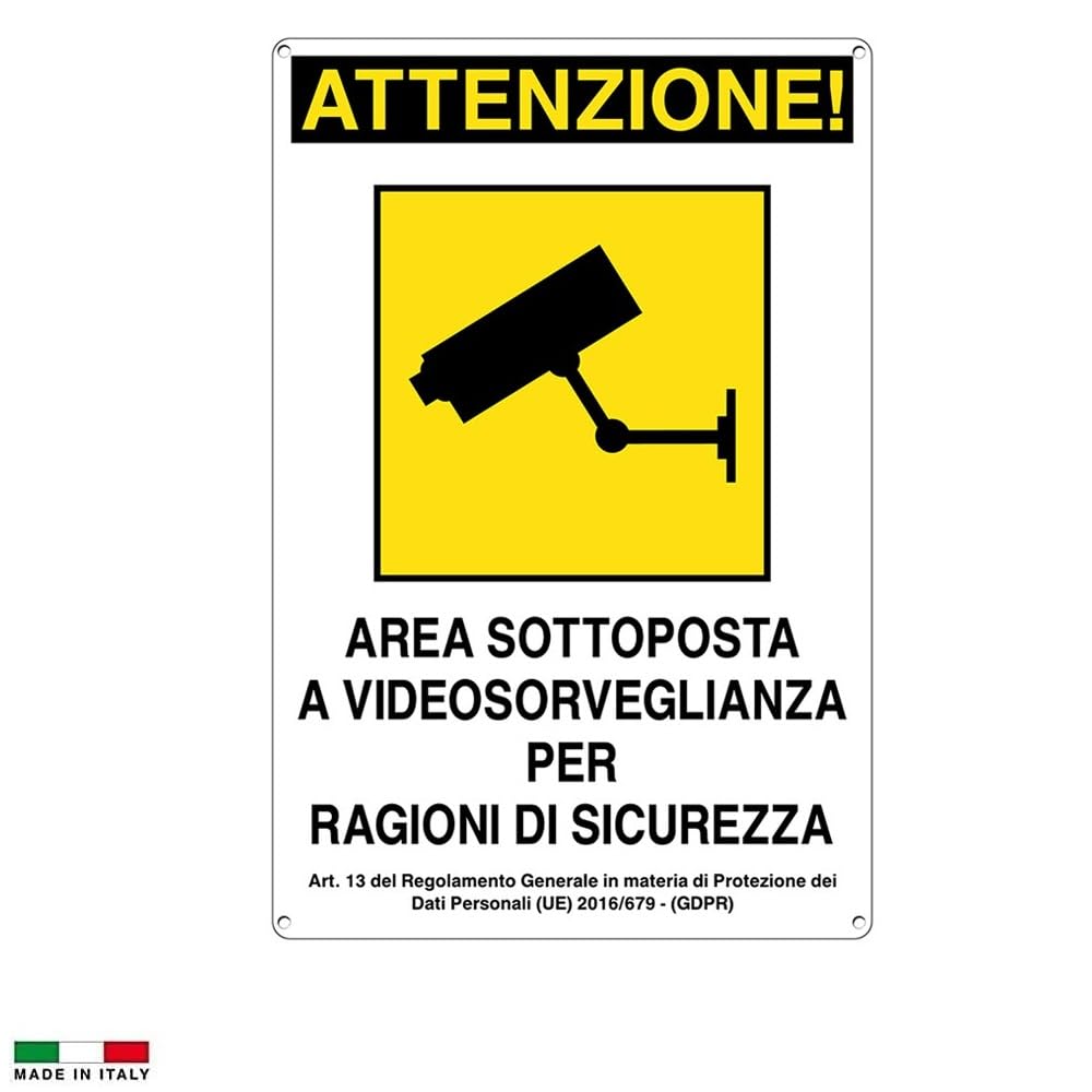 Virsus Cartello Area Videosorvegliata per ragioni di sicurezza 955/A, Misura 20x30 cm, Pannello di Sorveglianza in Alluminio, per Aziende, Uffici, Magazzini, Condomini, Immobili (6)