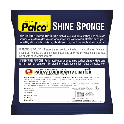 Image of PALCO Shine Sponge (Pack of 10) Multi-Surface High-Gloss Car Polish, All in One Shine Sponge Bike Polish for Shining Ideal for Plastic, Vinyl, Metal Trims, Leather, Rubber & Painted Surfaces