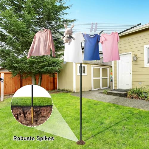 ybaymy Wäschespinne Wäscheständer 4-armig Wäscheschirm, Schwenkbarer Wäschespinne Draußen mit Schutzhülle, 50M Wäscheleine inkl. Bodenhülse Kleiderbügel für saubere Wäsche Aluminiumarmen – Bild 3