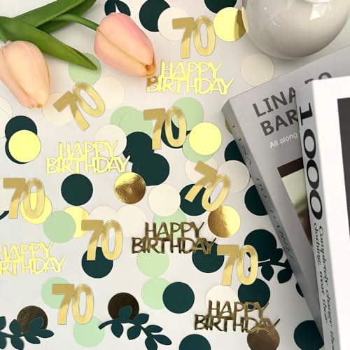 Image of Sage Green 70th Happy Birthday Confetti, 70th Birthday Table Decorations Scatter Green Gold Foil Cake Confetti Decorations for 70 Bday Women Men Party Decor 230 Pcs