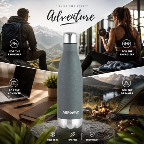 Image of 304 Stainless Steel Viva Insulated Flask 500ml | Hot & Cold 24 Hours | Double Wall, Leak Proof, BPA-Free, Lightweight Bottle | Ideal for Office, Gym, School and Travel (Dark Grey, Pack of 1)