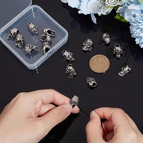 UNICRAFTALE About 16cs 8 Styles Antique Silver Skull Beads Paracord Bead Rope Skull Head Beads Retro Large Hole Metal Beads Outdoor EDC Tool for Bracelets Jewelry Findings Making - Image 4