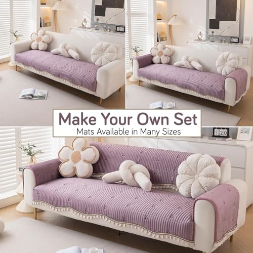 Image of HOKIPO Premium Dutch Velvet Sofa Cover Mat with Frill for 1 /2 /3 Seater and L Shape Sofa. Make Your Own Sofa Cover Set, Mat Length 90(D) x 60(L) cm, Wisteria Lilac (NEW-AR-5733-PR)