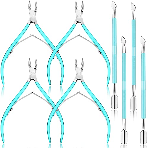 8 Pieces Cuticle Trimmer with Cuticle Pusher Set Include 4 Stainless Steel Cuticle Nipper Cuticle Remover Dead Skin Pliers 4 Cuticle Scraper Cutter Gift for Women Girls Nail Care (Green)