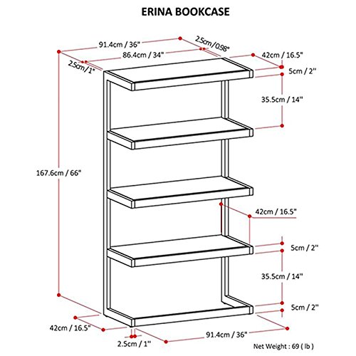 Simplihome Erina Solid Acacia Wood And Metal 66 Inch X 36 Inch Modern Industrial Bookcase In Rustic Natural Aged Brown With 4 Shelves, For The Living Room, Study And Office #TOP2