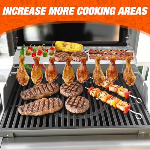 onlyfire Edelstahl Warmhalterost für Weber Spirit 300 Serie, Spirit E-310 S-310 E-320 S-320 SP-330(Frontbedienung), 2 in 1 Hähnchenkeulen Grillständer und Chili Rack, Multifunktions Drumstick Halter