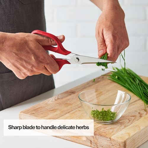 Image of Misen Heavy Duty Kitchen Shears - Stainless Steel, Versatile and Easy Clean Scissors for Meat, Herbs and Veggies - Ambidextrous Comfort Handle - Professional Grade - Red