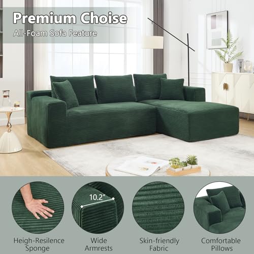 PELUMY 108.7" L-Shaped Modular Sectional Sofa with Oversized Chaise, Cloud Couch with Memory Foam, No Assembly Required Sleeper Sofa for Small Space Living Room, Apartment (Green, Corduroy) - Image 5