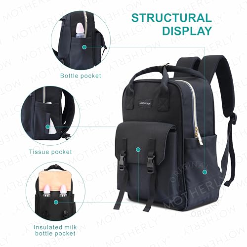 Image of Motherly Printed Diaper Bag for Mothers for Travel, Maternity Bag for Newborn Baby, Mothers Travelling Bag, Multiple Pocket Water Resistant Baby Bag, Hospital Bag for moms (Black)