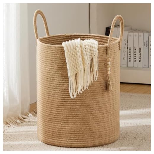 YOUDENOVA Jute Rope Laundry Hamper Basket, 58L Tall Woven Collapsible Baskets for Blanket Organizing Clothes Hamper for Laundry Bedroom Storage