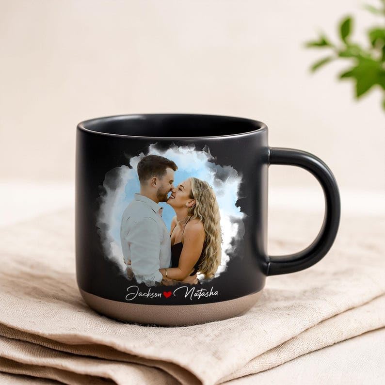 Taza personalizada de cerámica con foto acuarela pareja miniatura 6