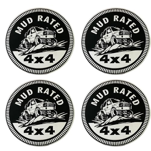 Image of 4Pcs MUD Badge Rated Metal Car Badges - 3D Round Emblem Decals for Jeep Wrangler Vehicles, Trucks SUV