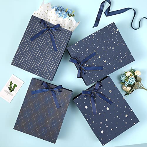 Komoleay 4 Pack 9 Inch Medium Size Gift Bags Assorted Premium Blue Gift Bags With Tissue Paper Use For Birthdays, Baby Shower,Weddings,Party Favor, Holiday Presents-7 Inch X 4 Inch X 9 Inch thumb #2