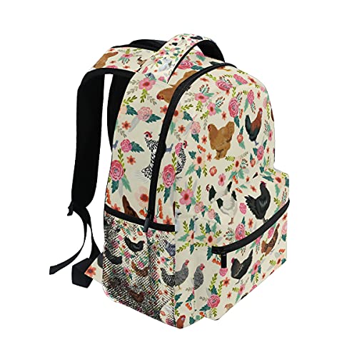 CHIFIGNO Chickens and Floral Lightweight Printed Bookbags School Backpacks for Teens and Girls2
