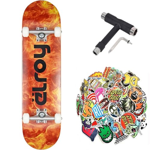 Monopatín completo para niños y adultos Flame Elroy profesional avanzado de 8,0 pulgadas + 1 herramienta multiusos + 50 pegatinas (flame + stick + tool, 8.0)