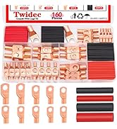 Twidec/160PCS Battery Cable Ends AWG 2 4 6 8 10 12 Gauge Copper Cable Wire Lugs,Ring Terminals Co...