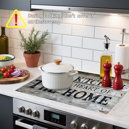 Image of Nuxovilar Stove Top Cover for Electric Stove,20x28 Inch Polyester Glass Cooktop Protector with The Kitchen is THE HEART OF THE HOME Text Design, for Kitchen Decor & Daily Use