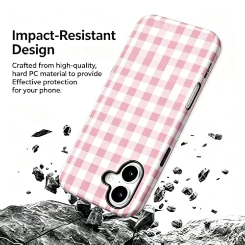Image of for iPhone 16 Case Cute Phone Case,Compatible with MagSafe,Dual Layer Shockproof Protective Phone Cover,Hard Shell + Silicone Cover,Fashion Design for Women Girls,Pink and White Plaid