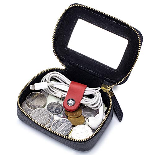 Aileder Mini Lipstick Case Holder Box with Mirror Genuine Leather Small Travel Makeup Cosmetic Pouch Bag Storage Kit for Women Girls (Red) - Image 4