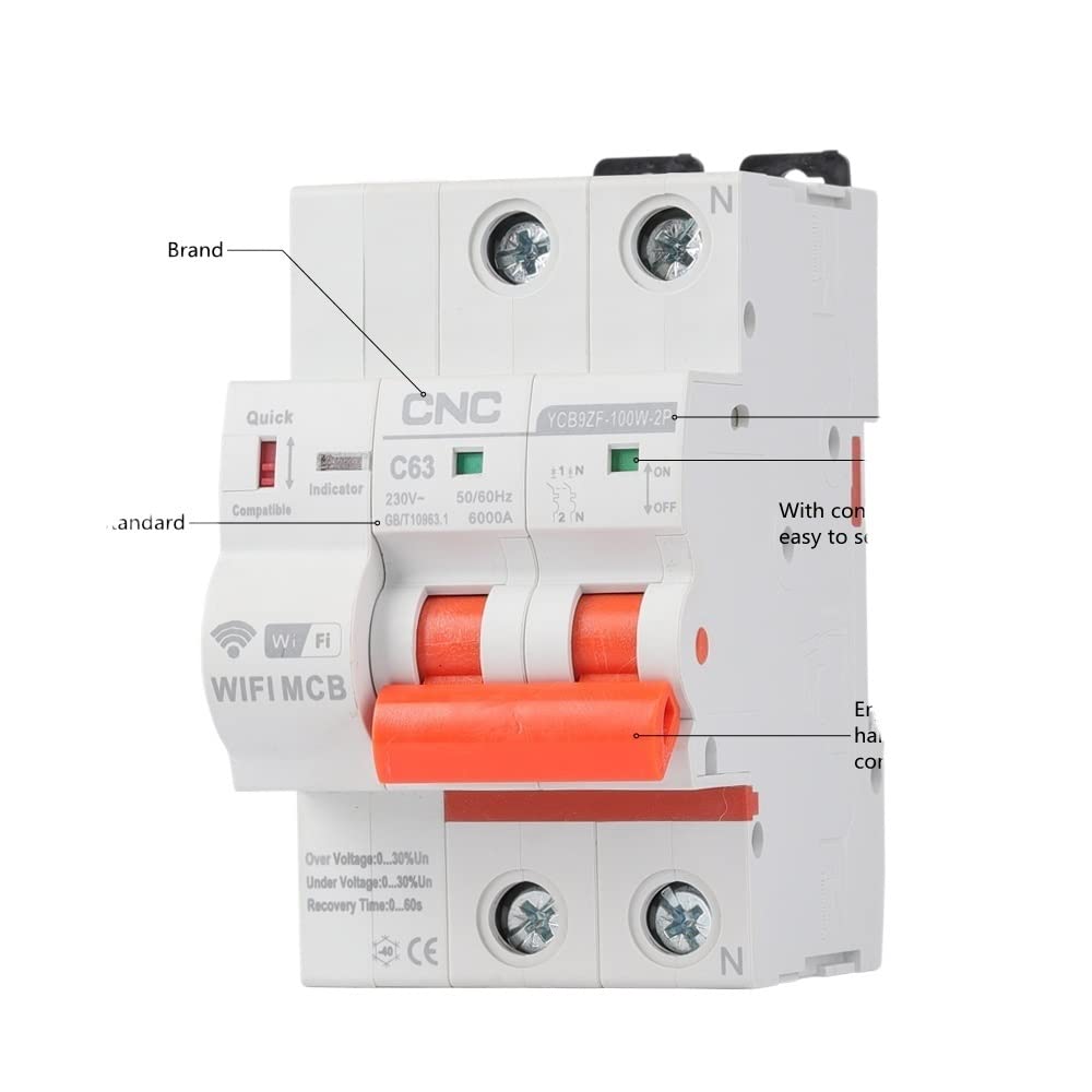 Interruttore Magnetotermico Differenziale 2P Smart Circuit Interruttore WiFi Protezione cortocircuito Tempi Switch Telecomando(63A)