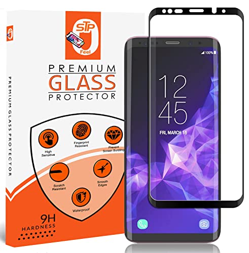 Image of STP FEEL Advanced Black Border Tempered Glass Protector for Samsung Galaxy S9 Edge | Full Edge to Edge Screen Protector Guard Protector, Pack of 1