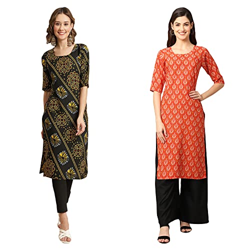 Image of Pinkmint Women's Crepe Digital Print Straight Kurta [Pack of 2]