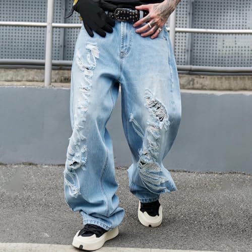 Men's Jeans Pants 2025 Fashion Y2k Ripped Washed Solid Color Loose Comfy Denim Trouser Cargo Sweatpant with Pocket2