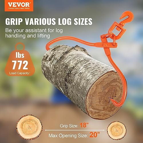 Image of VEVOR Log Skidding Tongs, 18 inch 2 Claw Log Lifting Tongs, Heavy Duty Rotating Steel Lumber Skidding Tongs, 772 lbs /350 kg Loading Capacity, Log Lifting, Handling, Dragging & Carrying Tool