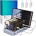 Hercules Tuff Fastest Charging Station - Great Organization Tool for Multiple Devices for Your Family! 6 USB Charger Cables Included (3 Types) - lphone, lpad, Samsung Phones, Tablets (UL Certified -