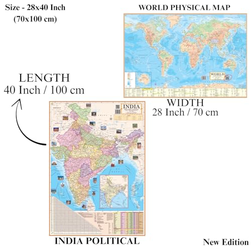 Image of Editone International India & World (Political & Physical) Map for Wall with QR Code | Competitive Exam Preparation for UPSC, IAS, IPS, with Non-Laminated Paper Print In English Medium