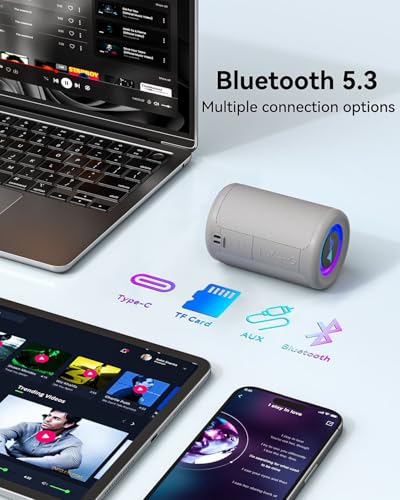 Image of LENRUE Small Portable Bluetooth Speaker with Lights, TWS Stereo Surround Sound, Type C Powered, Bluetooth 5.3, AUX TF Card Input, Wireless for Outdoor Home, Coolest Gifts | TWS Stereo Surround Sound, Type C Powered, Bluetooth 5.3, AUX TF Card Input, Wireless for Outdoor Home