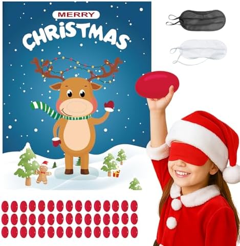 Haunt Couture 48Pcs Pin the Nose on the Reindeer Game - Fun Christmas Party Games for Kids, Families & Adults | Reusable Reindeer Games for Classroom & Office Parties