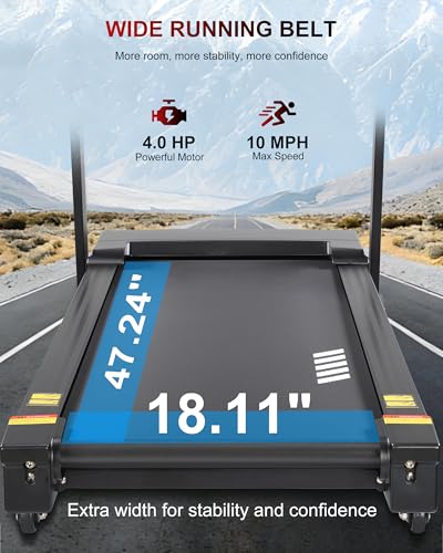 Image of Treadmill with Incline, 15-Level Auto Incline, 47 inchx18 inch Extra Wide Running Belt, 400 LB Capacity, 4.0 HP, 0.6-10 MPH, Bluetooth Speaker & App