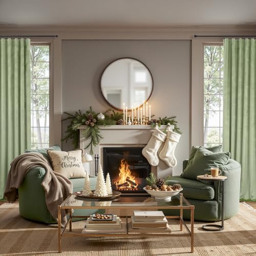 Image of Sage Green Velvet Curtains for Bedroom 84 Inch Length 2 Panels Set Thick Privacy Thermal Insulated Dark Out Room Darkening Light Sage Boho Curtain Drape for Living Room Luxury 84 Long Back Tab Pocket