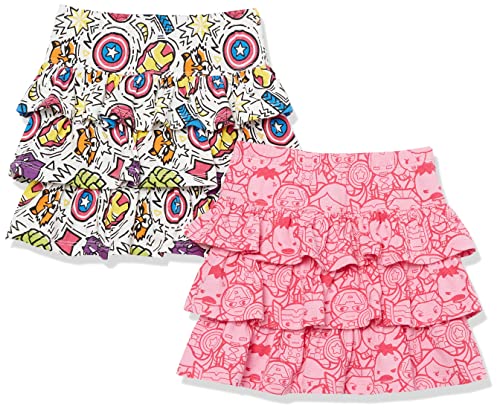 Amazon Essentials Disney | Marvel | Star Wars | Frozen | Princess Faldas Cortas de Punto con pantalón Interior y Volantes Niña, Pack de 2, Rosa/Marvel, 6-7 años
