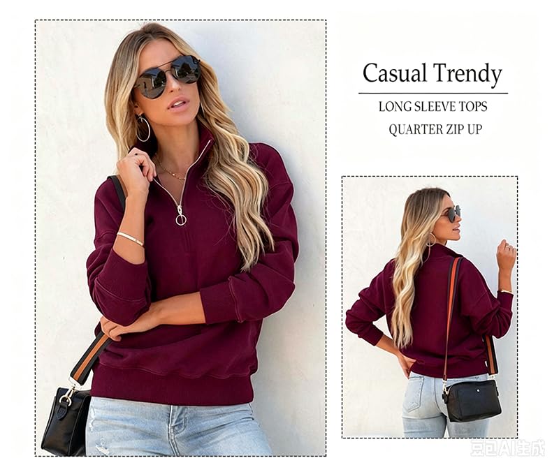 Image of NEYOUQE Womens Fall Winter Fashion Sweatshirts Quarter Zip up pullover Polo sweatshirt women casual trendy crewneck tops